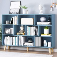 Iotxy Wooden Open Shelf Bookcase 3Tier Floor Standing Display Cabinet Rack With Legs 10 Cubes Bookshelf Bright Blue