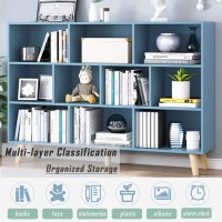 Iotxy Wooden Open Shelf Bookcase 3Tier Floor Standing Display Cabinet Rack With Legs 10 Cubes Bookshelf Bright Blue