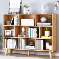 Iotxy Wooden Open Shelf Bookcase 3Tier Floor Standing Display Cabinet Rack With Legs 10 Cubes Bookshelf Pear Yellow