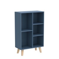 Iotxy Wooden Open Shelf Bookcase 3Tier Floor Standing Display Cabinet Rack With Legs 5 Cubes Bookshelf Bright Blue