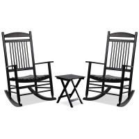 Mupater Outdoor Rocking Chair Set 3-Piece Patio Wooden Rocker Bistro Set With Foldable Table And Curved Seat, White