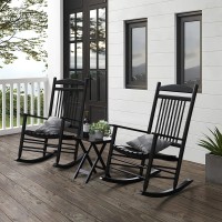 Mupater Outdoor Rocking Chair Set 3-Piece Patio Wooden Rocker Bistro Set With Foldable Table And Curved Seat, White