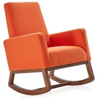 Belleze Modern Rocking Chair, Nursery Glider Rocker With Comfortable Padded Seat Solid Wood Base, Fabric Upholstery Arm Chair For Living Room Bedroom Baby Room - Felix (Orange)