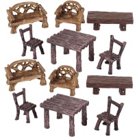 Skylety 12 Pieces Garden Furniture Ornaments Miniature Table And Chairs Set Village Micro Resin Bench Chair For Dollhouse Access