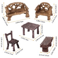 Skylety 12 Pieces Garden Furniture Ornaments Miniature Table And Chairs Set Village Micro Resin Bench Chair For Dollhouse Access