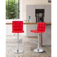 Bestoffice Modern Bar Stool Set Of 2 Barstools Height Adjustable Counter Height Swivel Bar Stool Pu Leather Bar Chairs Hydraulic Dining Room Chairs Home Kitchen Stools (Red)