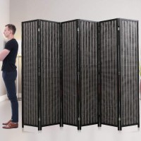 Room Divider Privacy Screen Folding 6 Panel 72 Inches High Portable Room Seperating Divider, Handwork Bamboo Mesh Woven Design Room Divider Wall, Room Partitions And Dividers Freestanding, Black
