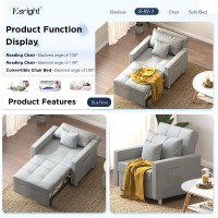 Esright 40 Inch Sleeper Chair Bed 3-In-1 Convertible Futon Multi-Functional Sofa Bed Adjustable Reading Chair With Modern Linen Fabric, Light Grey