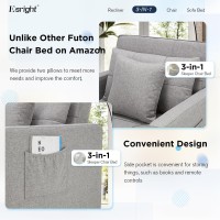 Esright 40 Inch Sleeper Chair Bed 3-In-1 Convertible Futon Multi-Functional Sofa Bed Adjustable Reading Chair With Modern Linen Fabric, Light Grey