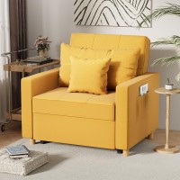 Esright 40 Inch Sleeper Chair Bed 3-In-1 Convertible Futon Chair Multi-Functional Sofa Bed Adjustable Reading Chair With Modern Linen Fabric, Yellow