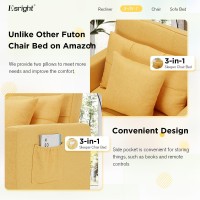 Esright 40 Inch Sleeper Chair Bed 3-In-1 Convertible Futon Chair Multi-Functional Sofa Bed Adjustable Reading Chair With Modern Linen Fabric, Yellow