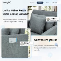 Esright 40 Inch Sleeper Chair Bed 3-In-1 Convertible Futon Chair Multi-Functional Sofa Adjustable Reading/Sleeper Chair With Modern Linen Fabric, Drak Grey