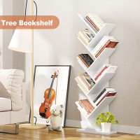 Function Home 9 Tier Tree Bookshelf, Modern Tall Geometric Bookcase, Freestanding Book Shelf, Wood Floor Storage Shelf For Living Room, Bedroom, Home Office,White