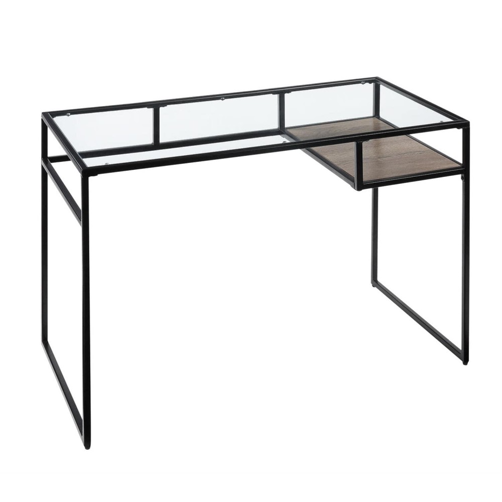 Acme Yasin Glass Rectangle Top 1-Shelf Writing Desk In Black And Clear