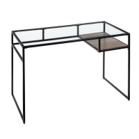 Acme Yasin Glass Rectangle Top 1-Shelf Writing Desk In Black And Clear