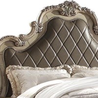 California King Bed with Stitched Leatherette Headboard, Gray