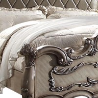 California King Bed with Stitched Leatherette Headboard, Gray