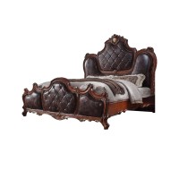 Queen Size Bed with Leatherette Padding, Brown