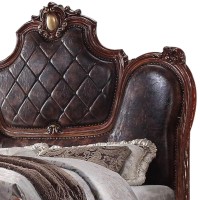 Queen Size Bed with Leatherette Padding, Brown
