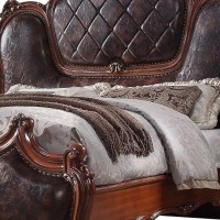 Queen Size Bed with Leatherette Padding, Brown