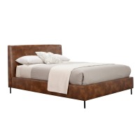 Faux Leather Upholstered King Bed with Metal Legs, Brown