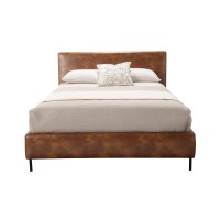 Faux Leather Upholstered King Bed with Metal Legs, Brown