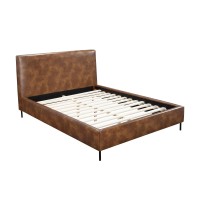 Faux Leather Upholstered King Bed with Metal Legs, Brown