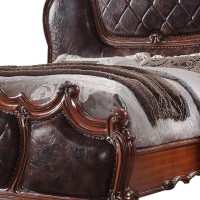 Eastern King Bed with Leatherette Padding, Brown