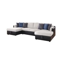 U Shaped Sectional Sofa with Chaise and Sleeper, Beige and Black