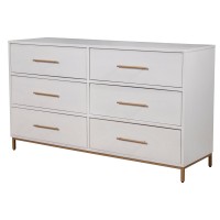 60 Inch 6 Drawer Wooden Nightstand with Metal Base, White