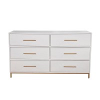 60 Inch 6 Drawer Wooden Nightstand with Metal Base, White
