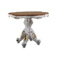 Scalloped Top Counter Table with Scrolled Pedestal Base, White and Brown