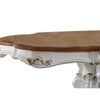 Scalloped Top Counter Table with Scrolled Pedestal Base, White and Brown