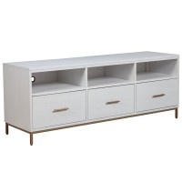 64 Inch 3 Drawer Wooden TV Console with Open Shelves, White