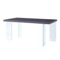 Rectangular Dining Table with Glass Panel Legs, Gray and Clear
