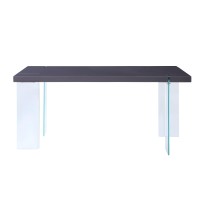 Rectangular Dining Table with Glass Panel Legs, Gray and Clear