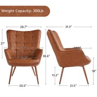 Yaheetech Pu Leather Armchair, Modern Accent Chair Strong Structure, Vintage Midcentury High Back Sofa Chairs With Oversized Padded And Solid Metal Legs For Living Room/Bedroom/Office, Brown