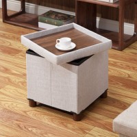 15 Inches Storage Ottoman With Wooden Legs Cube Foot Rest Stool, Square Footstool Storage, Ottoman With Storage For Living Room, Foldable Fabric Ottoman, Comfortable Seat With Lid, Space-Saving White