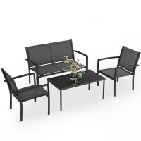 Greesum 4 Pieces Patio Furniture Set Outdoor Conversation Sets For Patio Lawn Garden Poolside With A Glass Coffee Table Bla