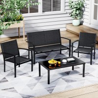 Greesum 4 Pieces Patio Furniture Set Outdoor Conversation Sets For Patio Lawn Garden Poolside With A Glass Coffee Table Bla