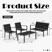 Greesum 4 Pieces Patio Furniture Set Outdoor Conversation Sets For Patio Lawn Garden Poolside With A Glass Coffee Table Bla