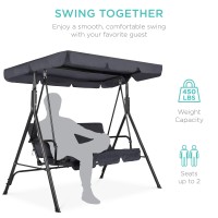 Best Choice Products 2-Person Outdoor Patio Swing Chair, Hanging Glider Porch Bench For Garden, Poolside, Backyard W/Convertible Canopy, Adjustable Shade, Removable Cushions - Gray