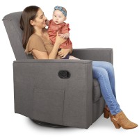 Evolur Raleigh Upholstered Plush Seating Glider Swivel, Rocker, Recliner For Nursery In Rustic Grey, Greenguard Gold Certified, Modern Recliner, Environmentally Conscious Glider