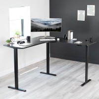 Vivo Electric Multi-Motor Height Adjustable Corner 3 Leg Standing Desk Frame, Frame Only, Sit Stand Ergonomic L Frame With Push Button Controller, Black, Desk-V123Eb