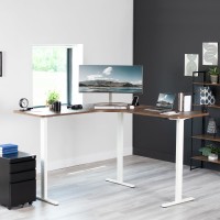 Vivo Electric Multi-Motor Height Adjustable Corner 3 Leg Standing Desk Frame, Frame Only, Sit Stand Ergonomic L Frame With Push Button Controller, White, Desk-V123Ew