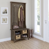 Bush Furniture Salinas Hall Tree With Shoe Storage Bench In Ash Brown