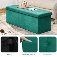 Yitahome 43 Inches Folding 120L Storage Ottoman Bench, Velvet Footrest With 35Mm High Elasticity Sponge Seat And Metal Frame For Sturdiness- Holds Upto 680 Lbs (Dark Teal)