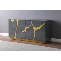 Best Master Furniture Domitianus Wood Sideboard with Gold Accents in Gray