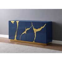 Best Master Furniture Domitianus Wood Sideboard with Gold Accents in Navy