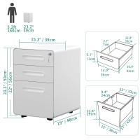 Yitahome 3-Drawer Rolling File Cabinet, Metal Mobile File Cabinet With Lock, Filing Cabinet Under Desk Fits Legal/Letter/A4 Size For Home/Office, Fully Assembled-White